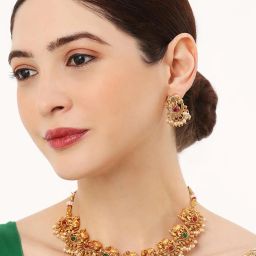 oomph Gold-Plated Stone-Studded Necklace & Earrings Set image 2