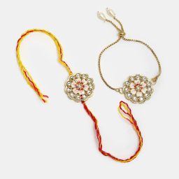 nvr Set of 2 Stone-Studed Rakhi Set with Roli Chawal image 2