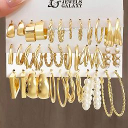 jewels galaxy Women Set of 18 Gold-Plated Hoop Earrings image 2
