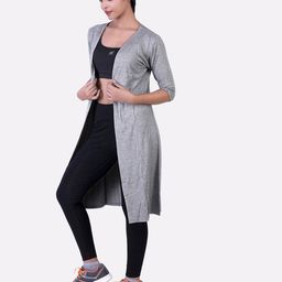 laasa Heathered Long Line Open Front Shrug image 2