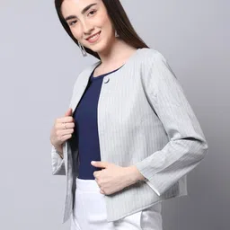 even Striped Front-Open Jacket image 2