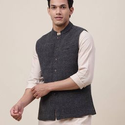 fabindia Geometric Pattern Mandarin-Collar Nehru Jacket image 2