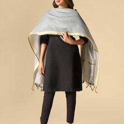 hritika Zari Border Dupatta with Tassels image 2