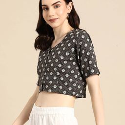 indie picks Geometric Print Front-Open Blouse image 2