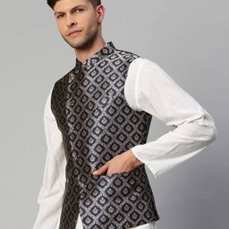 manq Men Floral Pattern Nehru Jacket with Welt Pockets image 2