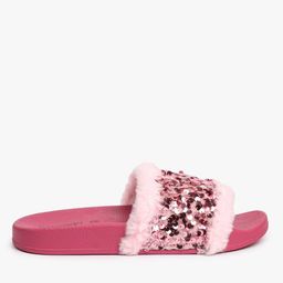 frisbee Sequinned Slides with Faux-Fur Accent image 2
