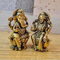 aakrati Set of 2 Brass Laxmi Ganesha Idol image 2