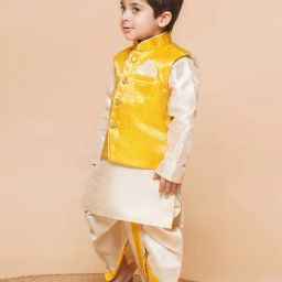 aj dezines Boys Kurta Dhoti Set with Nehru Jacket image 2
