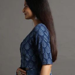 indie picks Natural Indigo Dyed Dabu Print Button-Front Top image 2