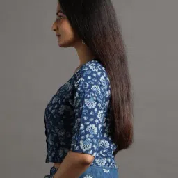 indie picks Natural Indigo Dyed Dabu Print Button-Front Top image 2