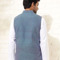 fabindia Men Regular Fit Nehru Jacket with Welt Pockets image 3