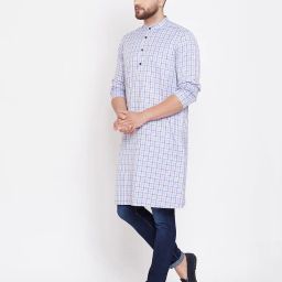 even Checked Long Kurta with Patch Pocket image 3