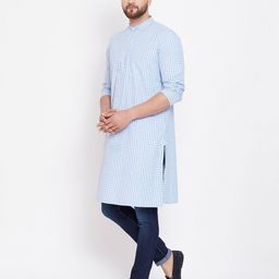 even Checked Long Kurta with Patch Pocket image 3