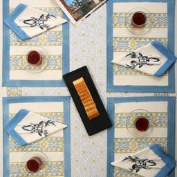 ambiya Set of 12 Handblock Print Cotton Canvas Place Mats & Napkins image 3