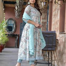 kiana house of fashion Leaf Print A-Line Kurta Set with Dupatta image 3