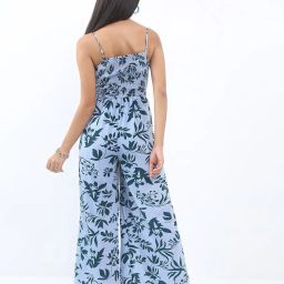 ketch Leaf Print Front Twist-Knot Flared Jumpsuit image 3