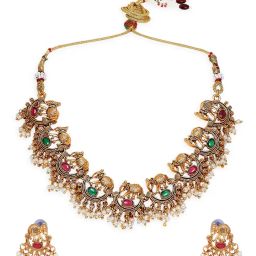 oomph Gold-Plated Stone-Studded Necklace & Earrings Set image 3