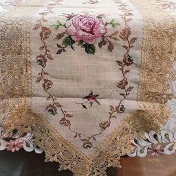 monkdecor Floral Cross Stitch Embroidered Dining Table Runner 70" x 15" image 3