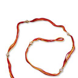 digital dress room Tie-Up Fancy Rakhi Design with One Diamond Pendant Red Yellow Combination Mauli Thread Raksha Bandhan image 3