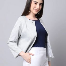 even Striped Front-Open Jacket image 3