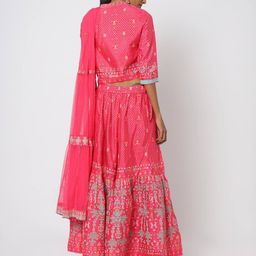 w Printed Crop Top with Palazzos & Dupatta image 3