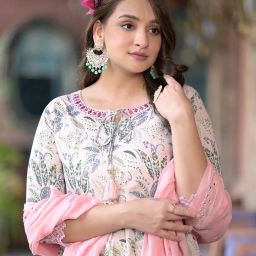 kiana house of fashion Leaf Print A-Line Kurta Set with Dupatta image 3