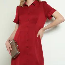 Shein Short Sleeves Textured Mini Shirt Dress-26