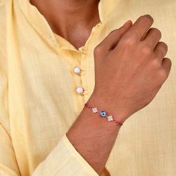 giva Men Sterling Silver Rose Gold-Plated Floral Evil Eye Rakhi image 3