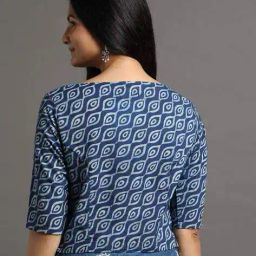 indie picks Natural Indigo Dyed Dabu Print Front-Open Blouse image 3