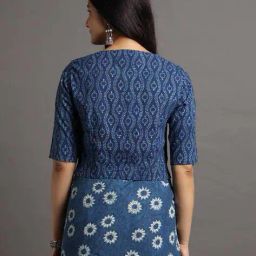 indie picks Natural Indigo Dyed Dabu Print Button-Front Top image 3
