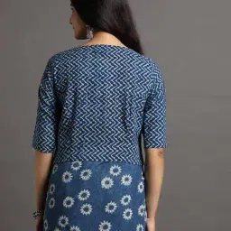 indie picks Natural Indigo Dyed Dabu Print Button-Front Top image 3