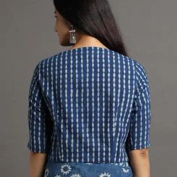 indie picks Natural Indigo Dyed Dabu Print Button-Front Top image 3