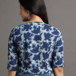 indie picks Natural Indigo Dyed Dabu Print Button-Front Top image 3