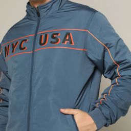 the indian garage co Typographic Print Zip-Front Biker Jacket image 4