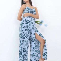 ketch Leaf Print Front Twist-Knot Flared Jumpsuit image 4