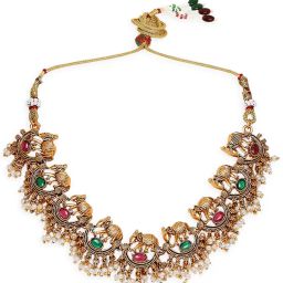 oomph Gold-Plated Stone-Studded Necklace & Earrings Set image 4
