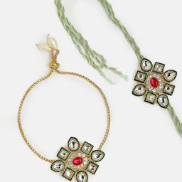 nvr Set of 2 Stone-Studded Rakhi Set with Roli Chawal image 4
