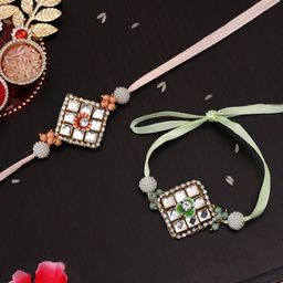 panash Set of 2 Gold-Plated Rakhis with Mugs & Roli Chawal image 4