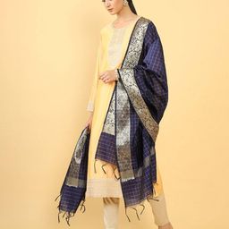 soch Checked Dupatta with Tassels image 4