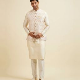 manyavar Men Ikat Pattern Nehru Jacket with Button-Closure image 4