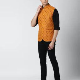 peter england Men Leaf Print Regular Fit Nehru Jacket image 4