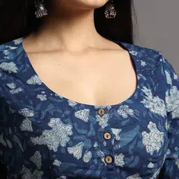 indie picks Natural Indigo Dyed Dabu Print Button-Front Top image 4