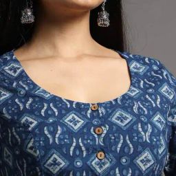 indie picks Natural Indigo Dyed Dabu Print Button-Front Top image 4