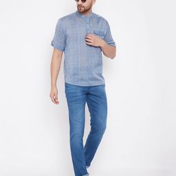 even Striped Short Kurta with Buttoned Patch Pocket image 5