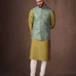 kisah Men Printed Regular Fit Nehru Jacket with Patch Pockets image 5