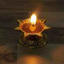 international gift Gold-Plated Shiv Charan Paduka Box with Diyas image 5
