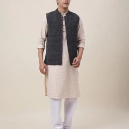 fabindia Geometric Pattern Mandarin-Collar Nehru Jacket image 5