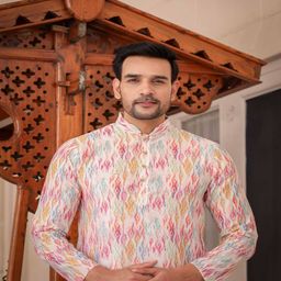 aany's culture Men Geometric Print Regular Fit Long Kurta image 5