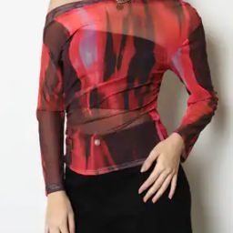 Shein One Shoulder Abstract Print Semi Sheer Fitted Top-image-43
