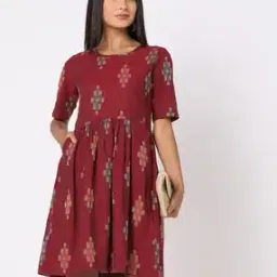 Ikat Print Fit & Flare Dress-image-73
